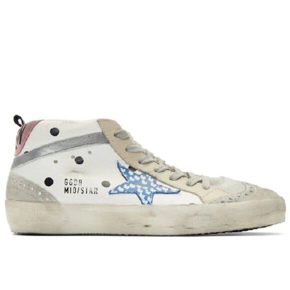 Golden Goose Mid Star Dot Leather Suede Wing Tip Sneakers - Picture 1 of 13